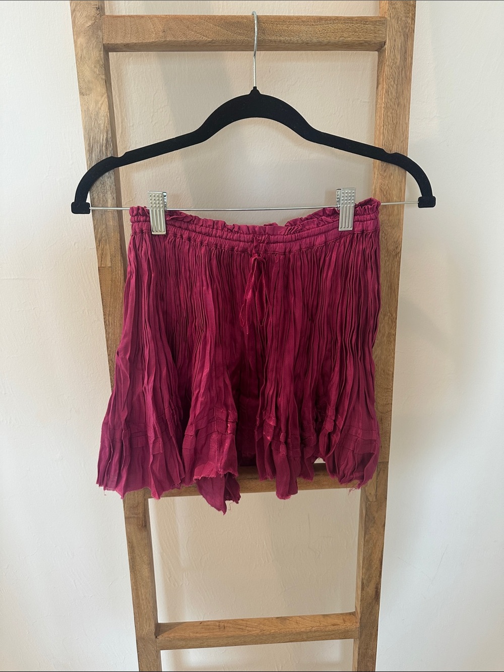 Free People Crinkled Mini Skirt in Berry